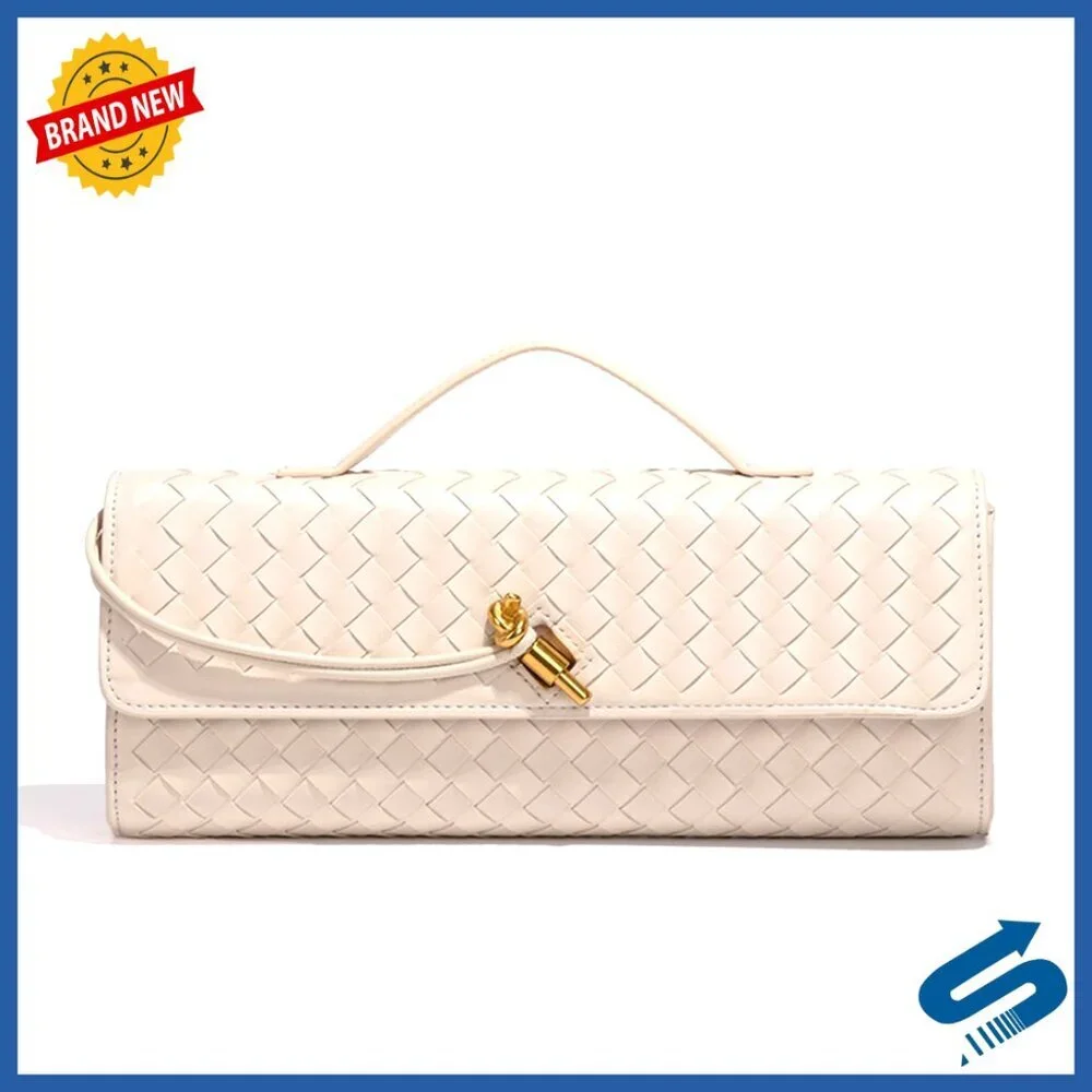 Woven Vegan Leather Crossbody Clutch Handbag Elegant Chic Evening Bag Adjustable
